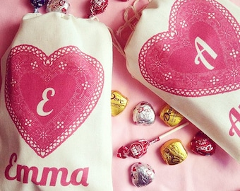 Personalized Valentine Gift Bag: Custom Canvas Heart, Kids Party Favor