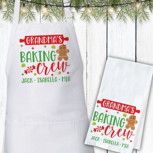 Personalized Christmas Baking Apron & Tea Towel: Grandma&#39;s Baking Crew