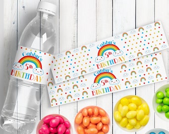 Rainbow Birthday Water Bottle Labels - Rainbow Decorations - Rainbow Favor Labels - Waterproof Bottle Stickers - Rainbow Party Supplies