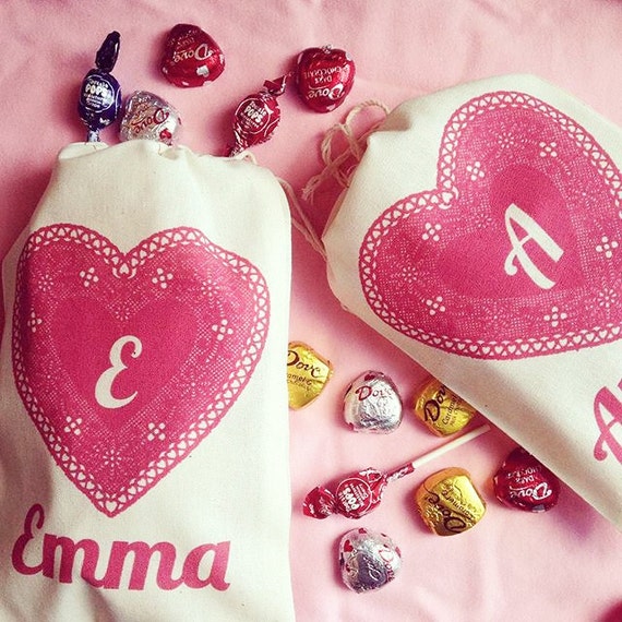 Personalized Valentine Gift Bag: Custom Canvas Heart, Kids Party Favor