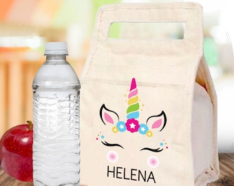 Canvas Lunch Tote for Girls - Unicorn Birthday Gift for Little Girls - Personalized Kids Lunch Bag for Back to School, Camp, Sports, Dance