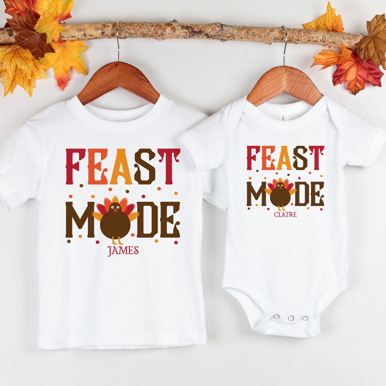 Personalized Baby Thanksgiving Outfit: Feast Mode Bodysuit or Tee Bild 2