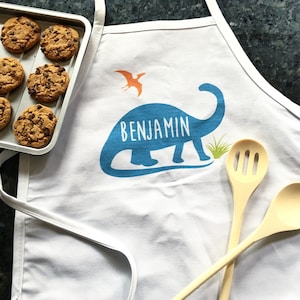 Custom Kids Apron, Dinosaur Birthday or Christmas Gift, Personalized Toddler Boys Apron, Kids Baking/Cooking/Art Smock