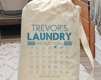 Personalized Laundry Bag for College Dorm - Canvas Laundry Bag with Name - XL Laundry Sack with Strap - Drawstring Laundry Bag with Handles