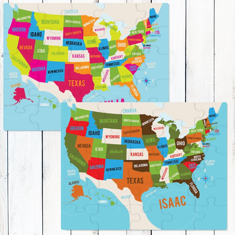 Personalized Puzzles Kids Map of America Puzzle USA Etsy