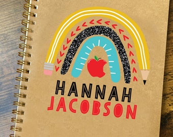 Personalized Girls Notebook: Rainbow School Design, Spiral Bound