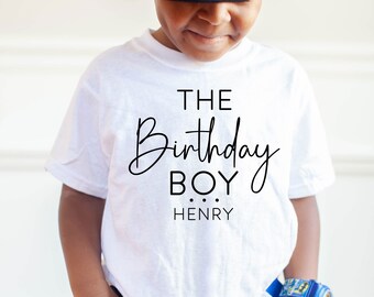 Birthday Boy Shirt with Name - Kids Birthday Outfit - Minimalist Birthday Shirt for 5th Bday - Modern Script Toddler Boy Birthday Clothing