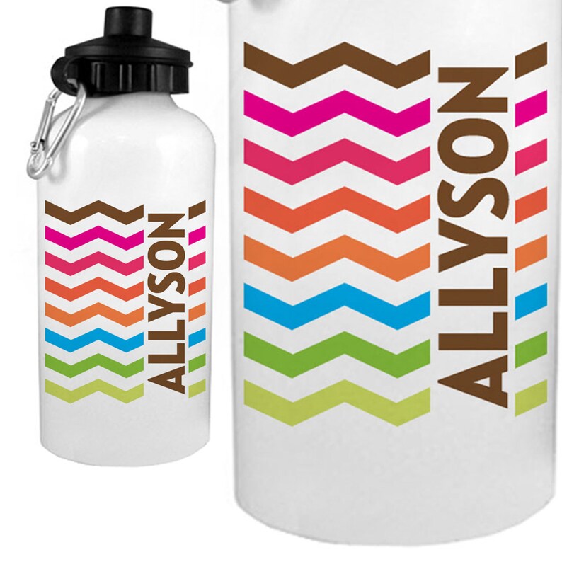 Rainbow Chevron Personalized Stainless Steel Water Bottle with Name for Kids