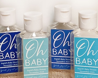 Baby Shower Hand Sanitizer - Boy Baby Shower Custom Hand Sanitizer Labels & Bottles - Baby Boy Sip and See Favors - Blue Shower Decorations