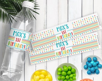 Boys Birthday Decorations - Custom Water Bottle Labels - Birthday Party Decor for Toddler Boys - Colorful Kids Birthday Favor Stickers