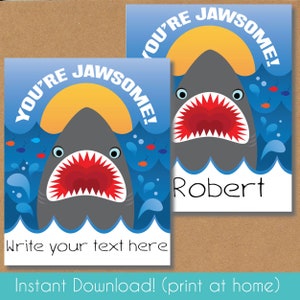 Shark Valentines, Printable Boys Valentines Day Cards for School, Funny Kids Classroom Valentines Day Party Cards, Digital File, Shark Card