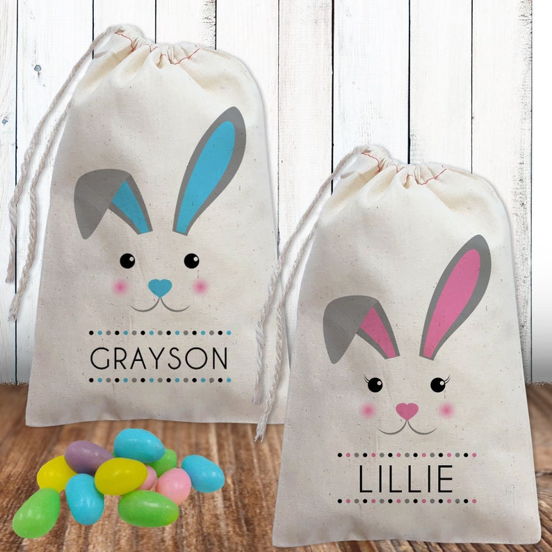 Personalized Easter Tote Bags for Kids Custom Childrens Monogrammed Easter Gift Bags Minimalist Easter Bunny Bags for Boys Girls image 6