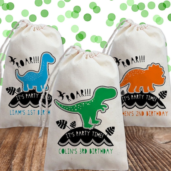 Personalized Dinosaur Birthday Favor Bags: Cotton Canvas Party Decor