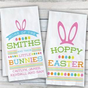 Personalized Easter Tea Towel: "Home of the Bunnies" Cotton Dish Cloth