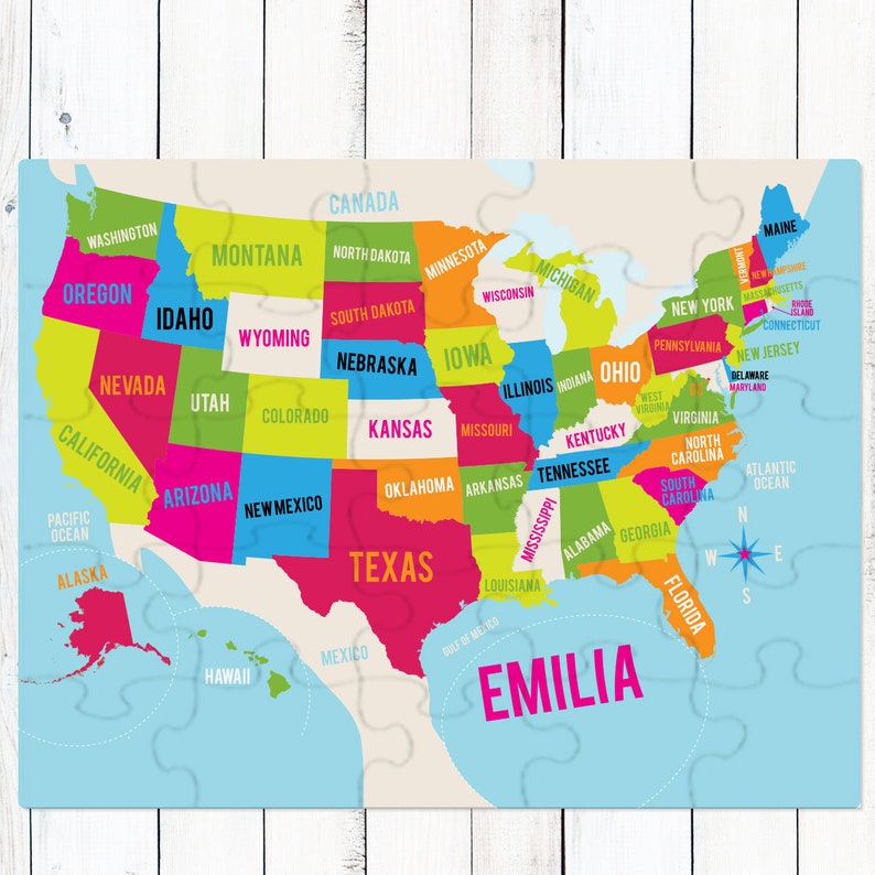 Personalized Puzzles Kids Map of America Puzzle USA Etsy