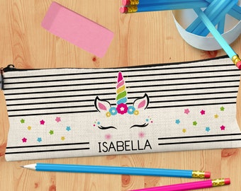 Zipper Pouch for Girls - Unicorn Pencil Case with Name - Kids Custom Makeup Bag for Tween Girls - School Supplies