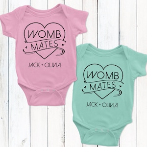 Personalized Womb Mates Twin Bodysuits - Funny Baby Shower Gift for Multiples - Newborn Baby Clothing for Twin Boys & Twin Girls