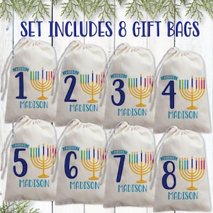 Hanukkah Gift Bag Set for Kids - Personalized 8 Nights of Chanukah Countdown Wrapping