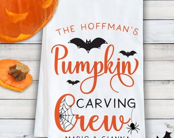 Halloween Tea Towel - Custom Halloween Decorations - Personalized Halloween Home Decor - Halloween Dish Cloth - Pumpkin Carving Crew Towel