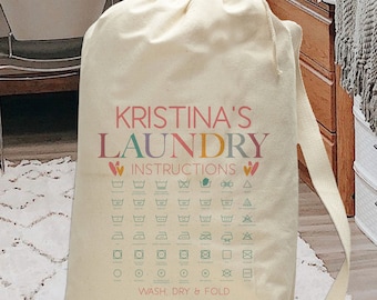 Personalized Canvas Laundry Bag: Boho Dorm Sack with Drawstring