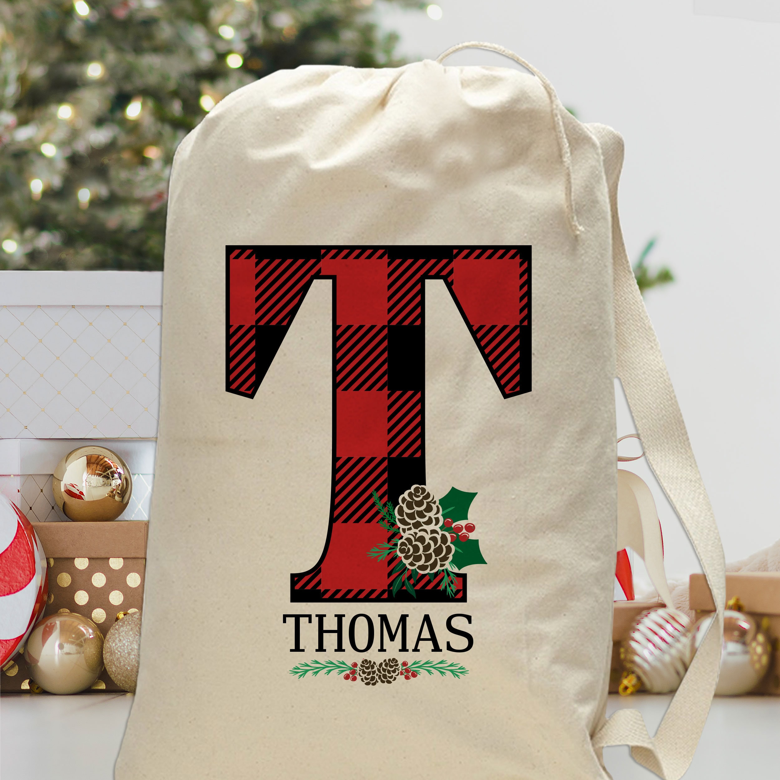 Custom Christmas Monogram With Name Christmas Bag, – JonxiFon