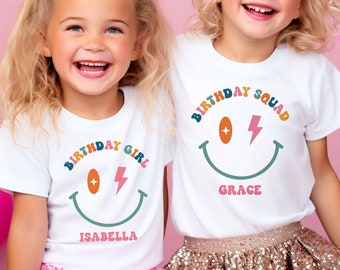 Retro Birthday Girl Shirt - Birthday Squad Shirts - Groovy Birthday Shirts for Toddler Girls - 70s Birthday Party - Custom Smiley Face Tees