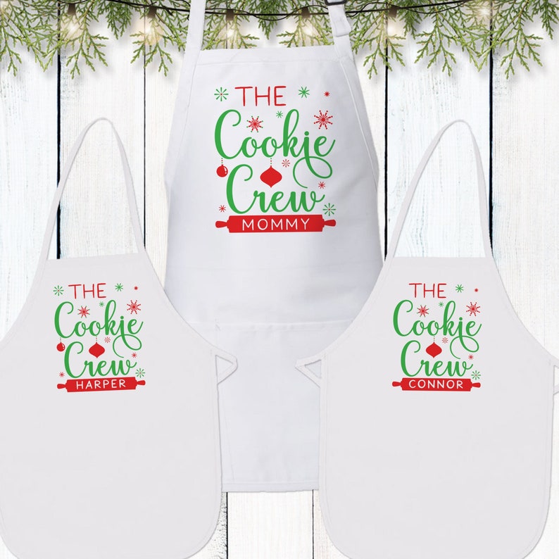 Cookie Crew Christmas Apron Set for Children and Adult Personalized Kids Aprons image 1