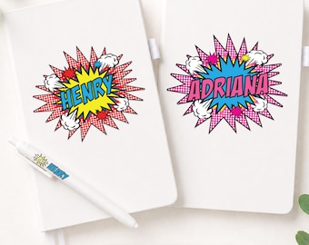 Personalized Comic Book Notebook with Pen | Pop Art Kids Journal | Custom School Notebook Gift