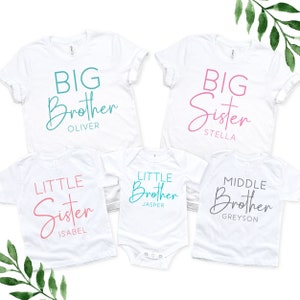 Big Brother Little Brother Shirts with Names Middle Sister Tee Matching Sibling Outfits for Kids Modern Personalized Family Shirt Set image 3