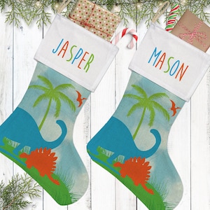 Personalized Dinosaur Christmas Stocking with Name: Custom Kids Holiday Decor