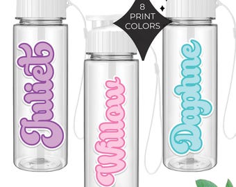 Personalized Kids Water Bottle With Name | Retro Bubble Font Camp Water Bottle | Back To School 17oz Sports Bottle
