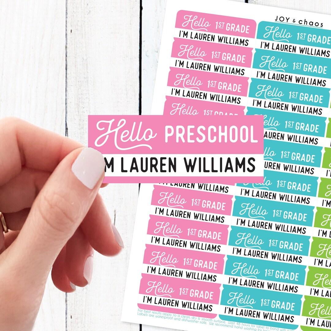 Hello School Girls Name Labels - Personalized School Supply Stickers ...