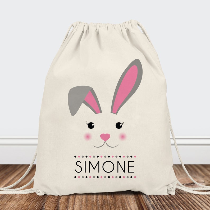 Personalized Easter Tote Bags for Kids Custom Childrens Monogrammed Easter Gift Bags Minimalist Easter Bunny Bags for Boys Girls image 4