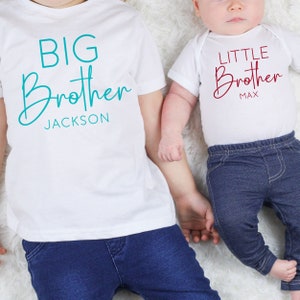 Big Brother Little Brother Shirts with Names Middle Sister Tee Matching Sibling Outfits for Kids Modern Personalized Family Shirt Set image 1