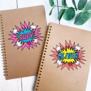 Boys School Notebook - Kids Personalized Journal - Comic Book Gift - Spiral Notebook - Blank Note Pad - Custom Diary - Hero School Supplies
