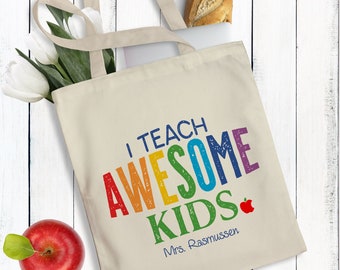 I Teach Awesome Kids Tote Bag - Teacher Tote Bag - Custom Teacher Gift from Student - Personalized Tote Bag - End of Year Gift for Teacher