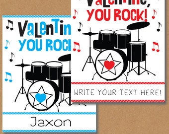 Rockstar Drum Set Valentines: Printable Music Theme Cards (Digital File)