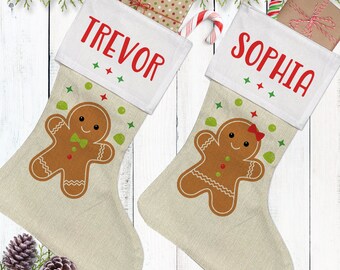 Childrens Stockings - Personalized Holiday Stockings - Monogrammed Christmas Home Decor - Gingerbread Cookie Gifts for Toddler Boys + Girls