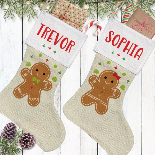 Childrens Stockings - Personalized Holiday Stockings - Monogrammed Christmas Home Decor - Gingerbread Cookie Gifts for Toddler Boys + Girls