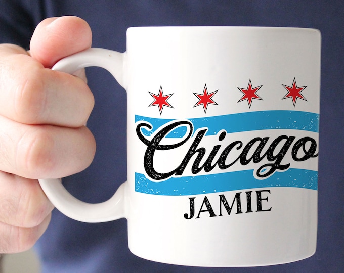Custom Chicago Mugs - Personalized Chicago Gifts - Chicago Flag Home Decor - Chicago Mug with Name - Chicago Housewarming Gifts - Coffee Cup