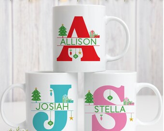 Monogram Christmas Mugs - Matching Christmas Mugs - Family Holiday Mug Set - Personalized Kids Hot Cocoa Mugs with Names - Christmas Cups