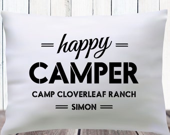 Happy Camper Custom Camp Pillowcase - Camp Care Package Gift - Personalized Summer Camp Pillowcase - Sleepaway Camp Autograph Pillow Cover