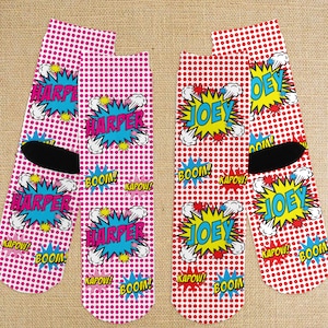 Personalized Comic Book Toddler Socks: Custom Hero Gift