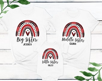 Big, Middle, Little Sister Shirts - Plaid Big Sister Tee - Personalized Little Sister Outfit - Buffalo Check Plaid New Baby Sister Gift