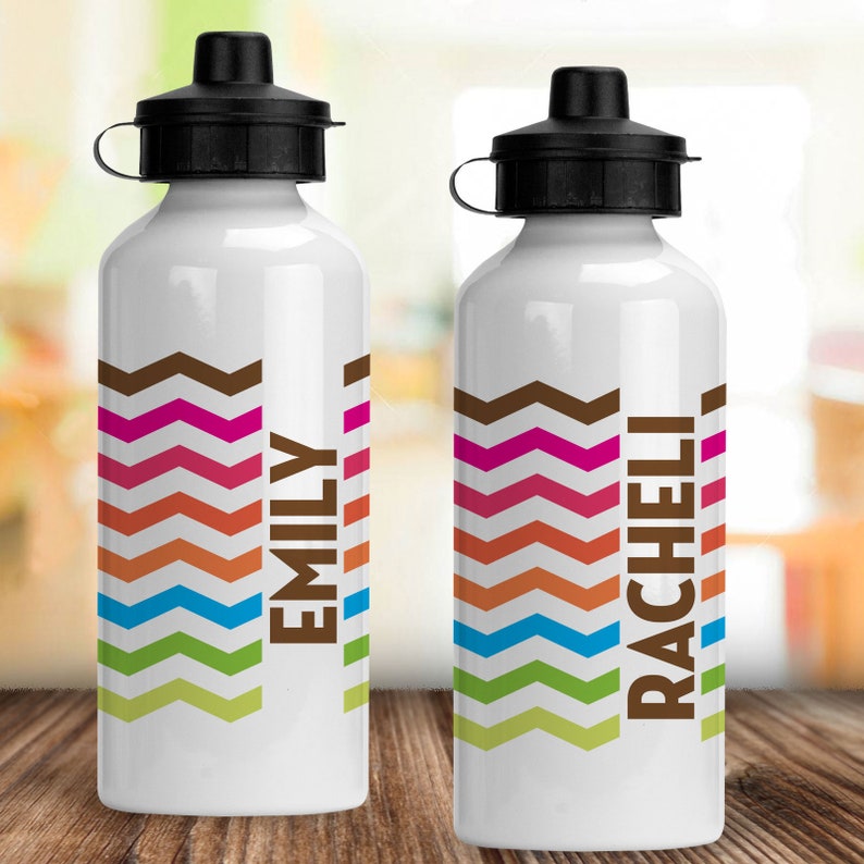 Rainbow Chevron Personalized Stainless Steel Water Bottle with Name for Kids