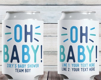 Personalized Boy Baby Shower Can Coolers: Turquoise & Navy Blue Party Favors
