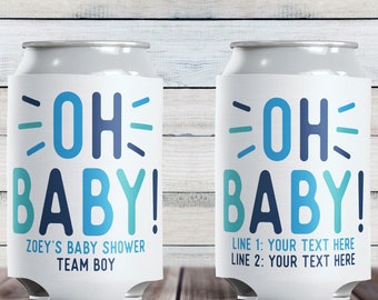 Boy Baby Shower Can Coolers -  Bulk Baby Shower Favors - Custom Slim Can Cozies - Turquoise + Navy Blue Party Decor - Baby Shower Guest Gift