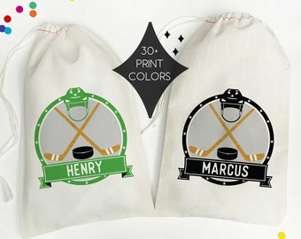 Personalized Kids Hockey Party Favor Bags – Sports Drawstring Backpack or Goodie Bag