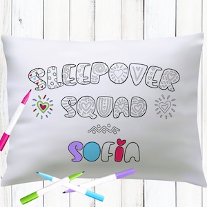 Sleepover Pillowcase - Coloring Pillow Case for Girls - Slumber Party Activity - Kids Color My Own Pillows with Name - Sleepover Art Project