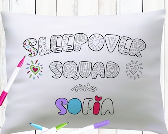 Sleepover Pillowcase - Coloring Pillow Case for Girls - Slumber Party Activity - Kids Color My Own Pillows with Name - Sleepover Art Project